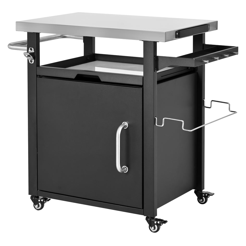K&K 39.5' Outdoor Grill Cart with Storage Cabinet, Outdoor Bar Cart Pizza Oven Table with Wheels, Stainless Steel Top, Outdoor Kitchen Island with Spice & Paper Rack for BBQ, Waterproof Cover Included - Grand Goldman Shop