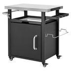 K&K 39.5' Outdoor Grill Cart with Storage Cabinet, Outdoor Bar Cart Pizza Oven Table with Wheels, Stainless Steel Top, Outdoor Kitchen Island with Spice & Paper Rack for BBQ, Waterproof Cover Included - Grand Goldman Shop