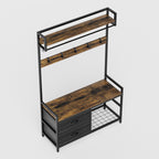 Rustic Brown 33.1' Wide Hall Tree with 2 Movable Drawers, Shoe Storage, Shelves, Garment Racks, and 23 Hooks for Entryway or Corner - Grand Goldman Shop