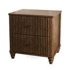 Mid Century Modern Fluted Nightstand 2-Piece Set, 21.65' Wide Wooden Bedside Table with 3 Drawers, Walnut Finish - Grand Goldman Shop