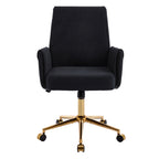 Ergonomic Mid-Back Office Chair with Striped Fabric, Black Corduroy, Gold Base, 25.2 x 24.0 x 41.9 inches | Premium Home Deco