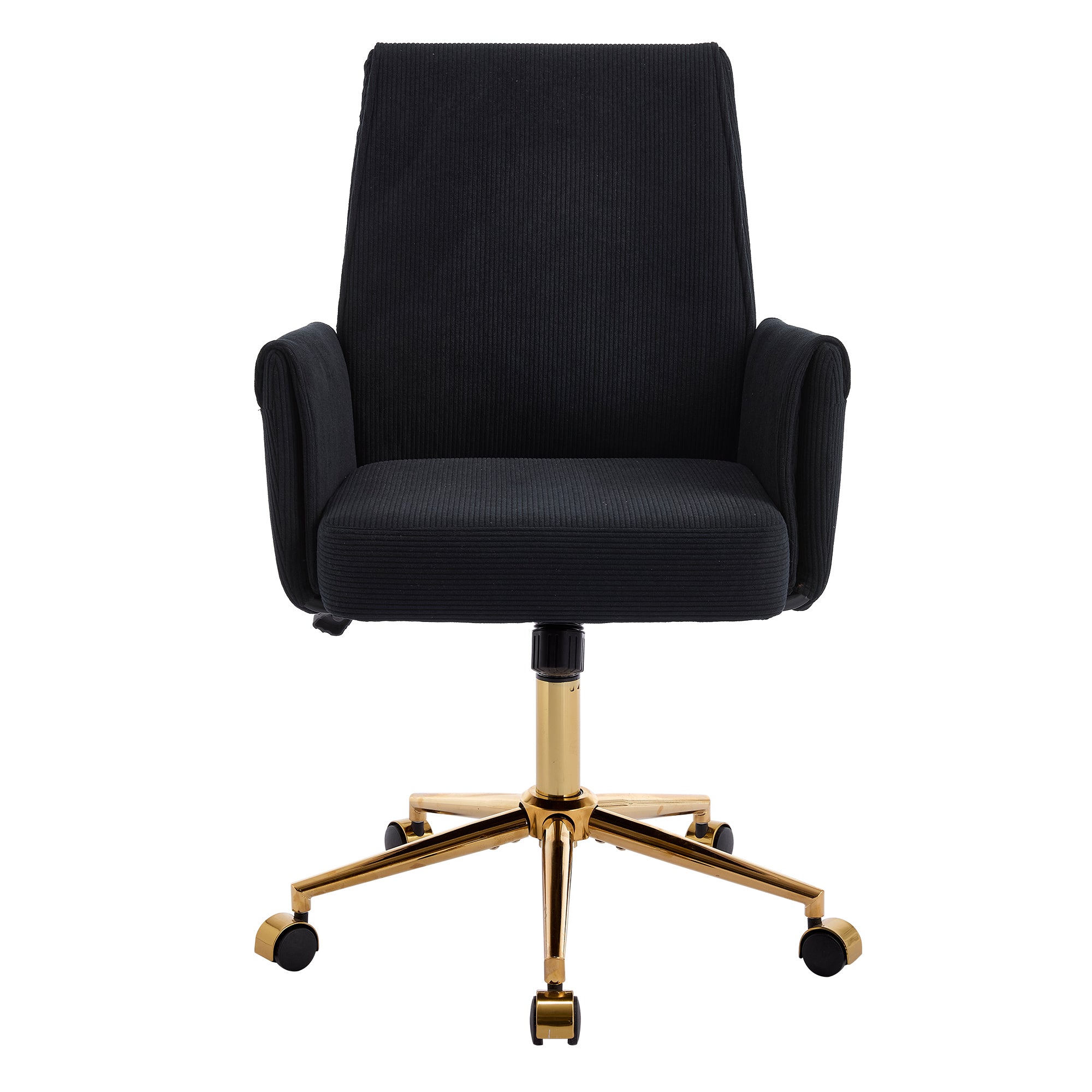 Ergonomic Mid-Back Office Chair with Striped Fabric, Black Corduroy, Gold Base, 25.2 x 24.0 x 41.9 inches | Premium Home Deco