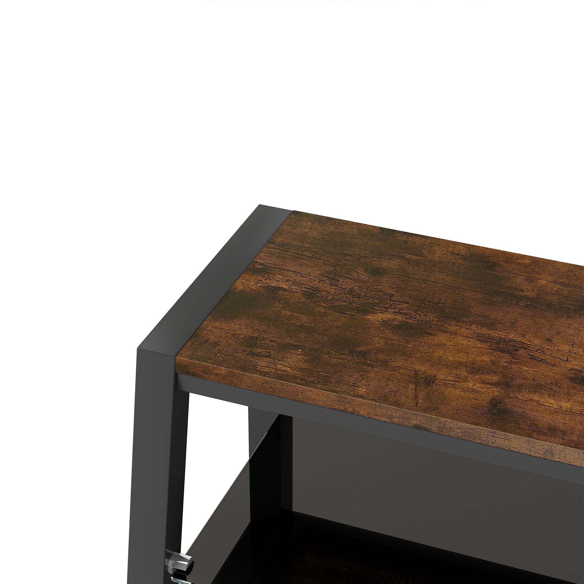Wooden Storage TV Stand Black Tempered Glass Height Adjustable Universal Swivel Entertainment Center With Mount TV Stand, Rustic Browm - Grand Goldman Shop