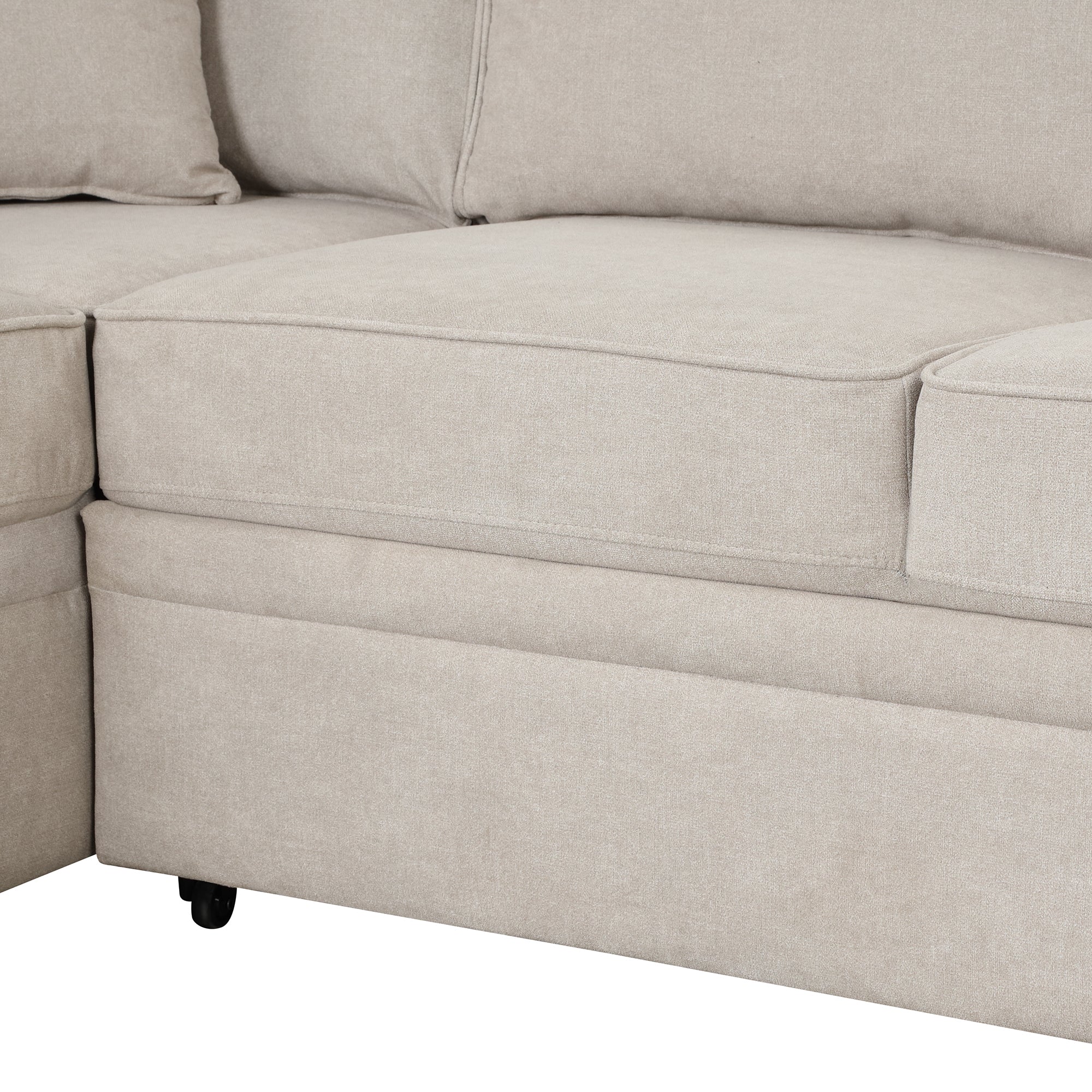 2 in 1 Sleeper Sofa Bed with Storage Ottoman, Beige Linen Upholstery, 84.75' L Shape Couch for Small Spaces - Grand Goldman Shop