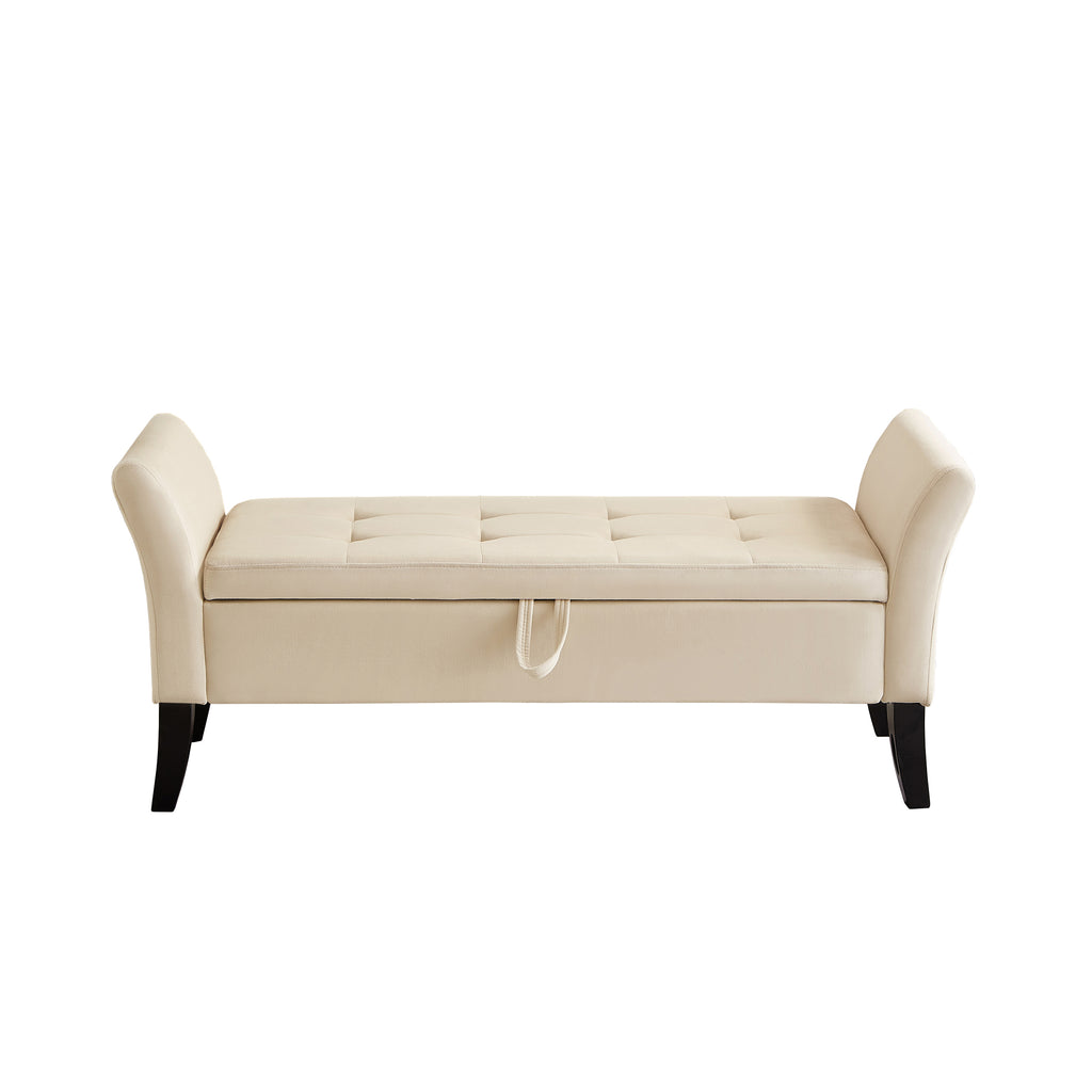 51.5' Bed Bench with Storage Beige Velvet - Grand Goldman Shop