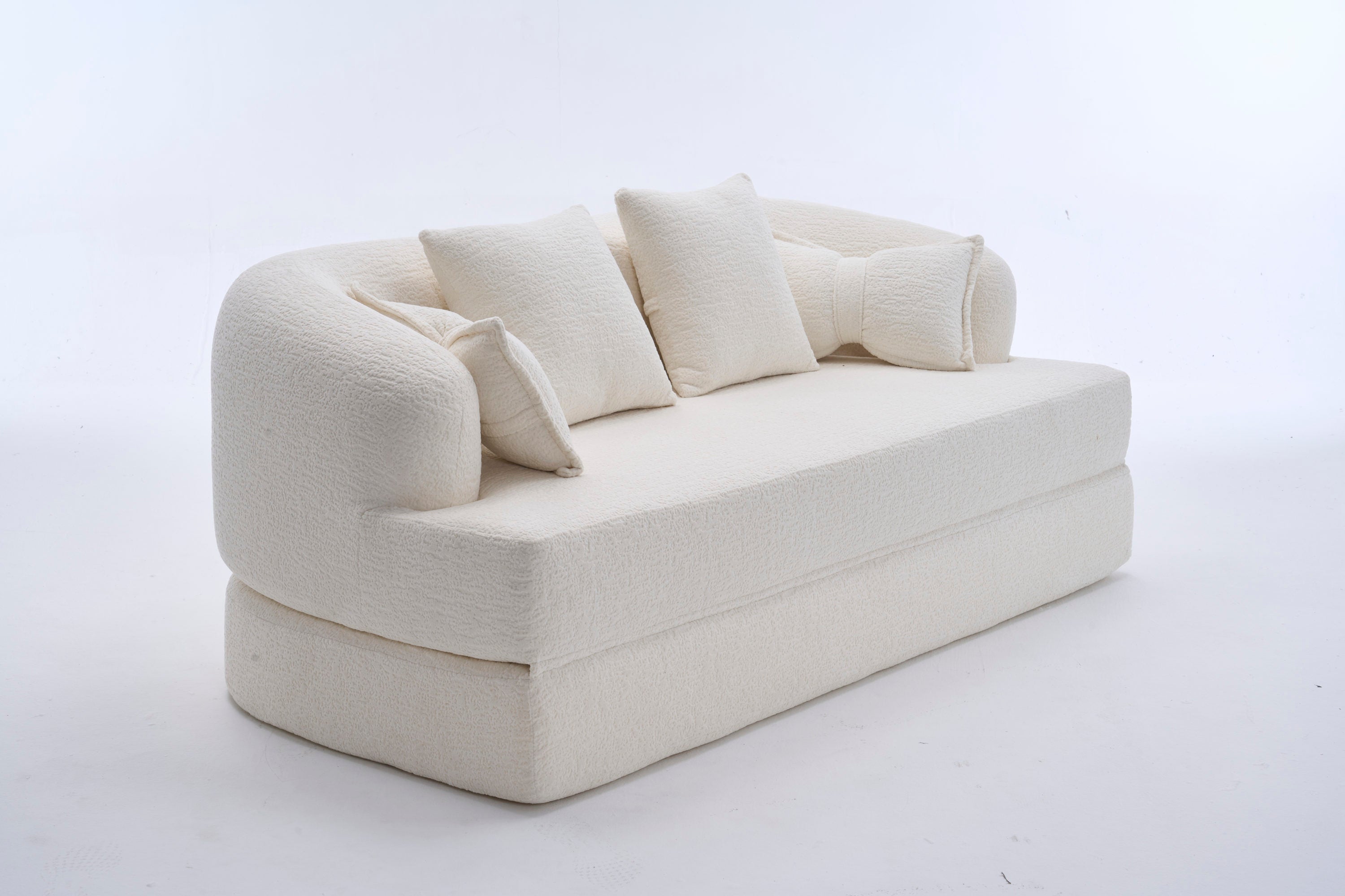 2-in-1 Foldable Sofa Bed,70 Inch Folding Boneless Couch Convertible Compressed Sleeper Sofabed, 4 Pillows for Living Room Apartment, Milk White - Grand Goldman Shop