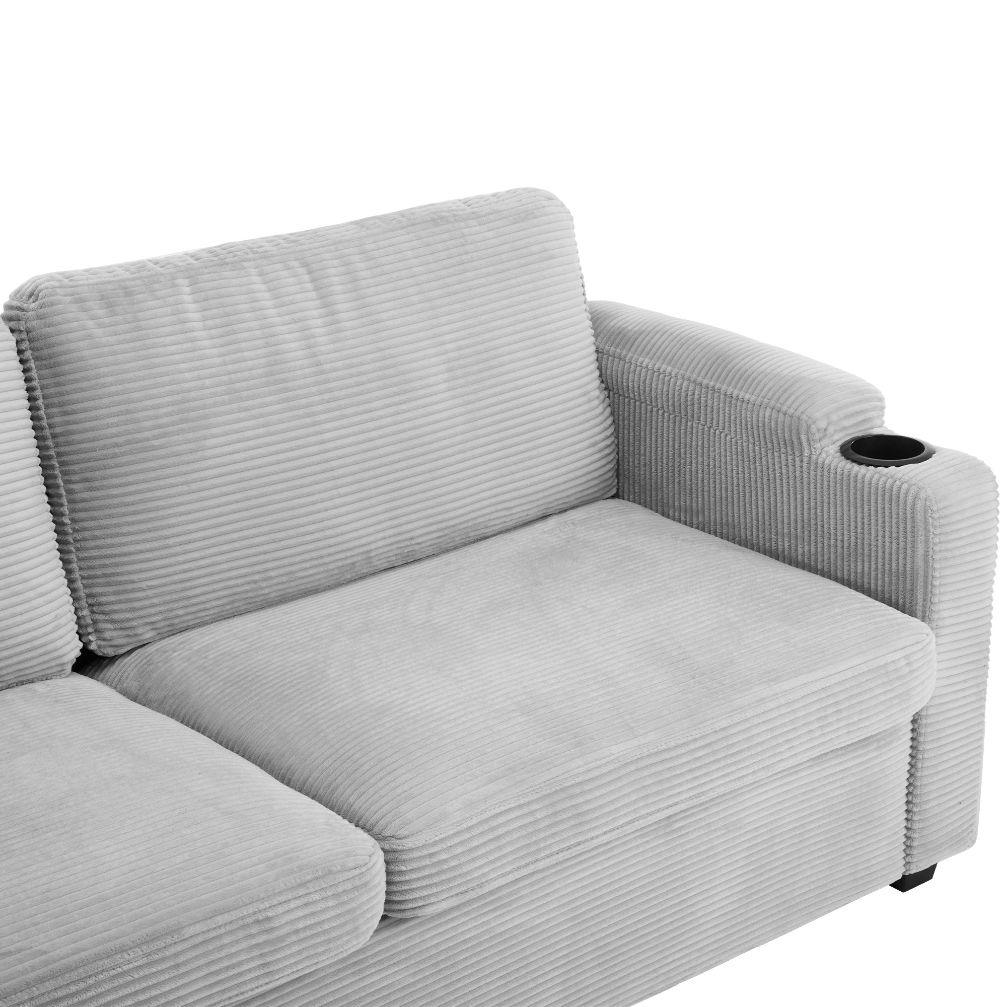 Corduroy Sleeper Sofa Loveseat with Full Size Mattress, USB Ports, Cup Holders, Side Pockets, and Phone Holder, Grey - Grand Goldman Shop
