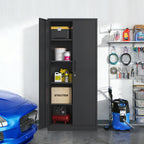 71'H Metal Garage Storage Cabinet, Black Tool Steel Locking Cabinet with Doors and 4 Shelves, Tall Cabinets for Garage Storag
