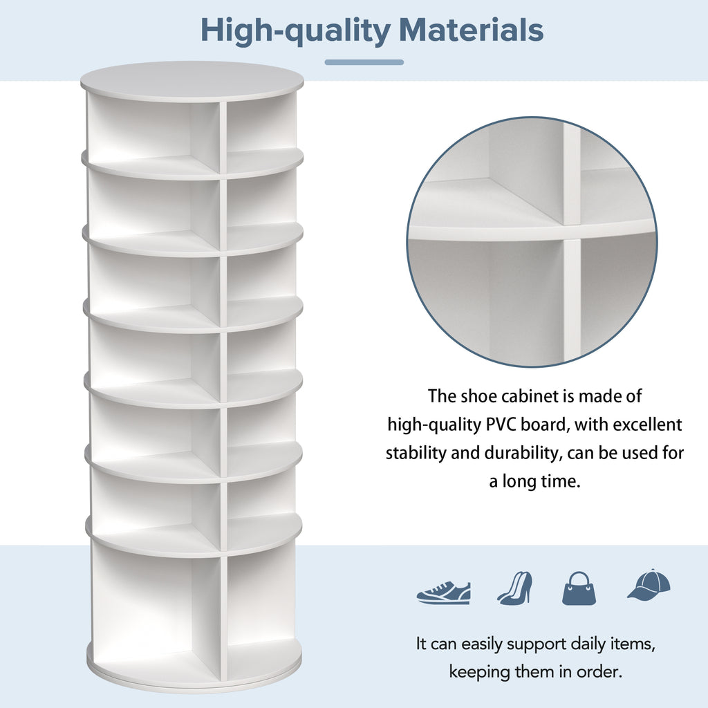 Rotating Shoe Rack Tower, 7-Tier Spinning Shoe Rack, Free Standing 360° Revolving Shoe Organizer,  High Bottom Design Shoe Tower Spinning Storage Lazy Susany, Fits 28 Pairs of Shoes (7-Tier White) - Grand Goldman Shop