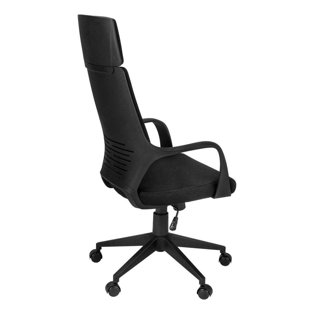 Office Chair, Adjustable Height, Swivel, Ergonomic, Armrests, Computer Desk, Work, Black Fabric, Black Metal, Contemporary, M