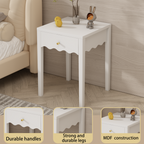 White Nightstand with Drawer, Modern Bedside Table with Wavy Apron Design, Compact End Table for Bedroom Living Room, Small Side Table with Storage - Grand Goldman Shop