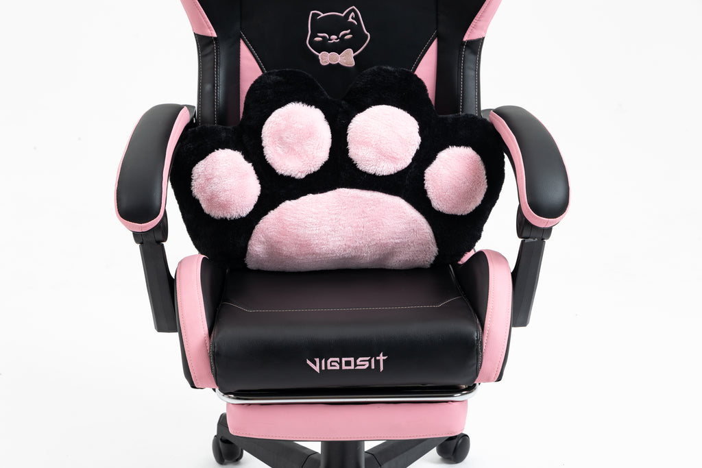 Cute Cat Gaming Chair with Paw Lumbar Cushion, PC Video Gamer Chair for Girl Teen Woman (Black) - Grand Goldman
