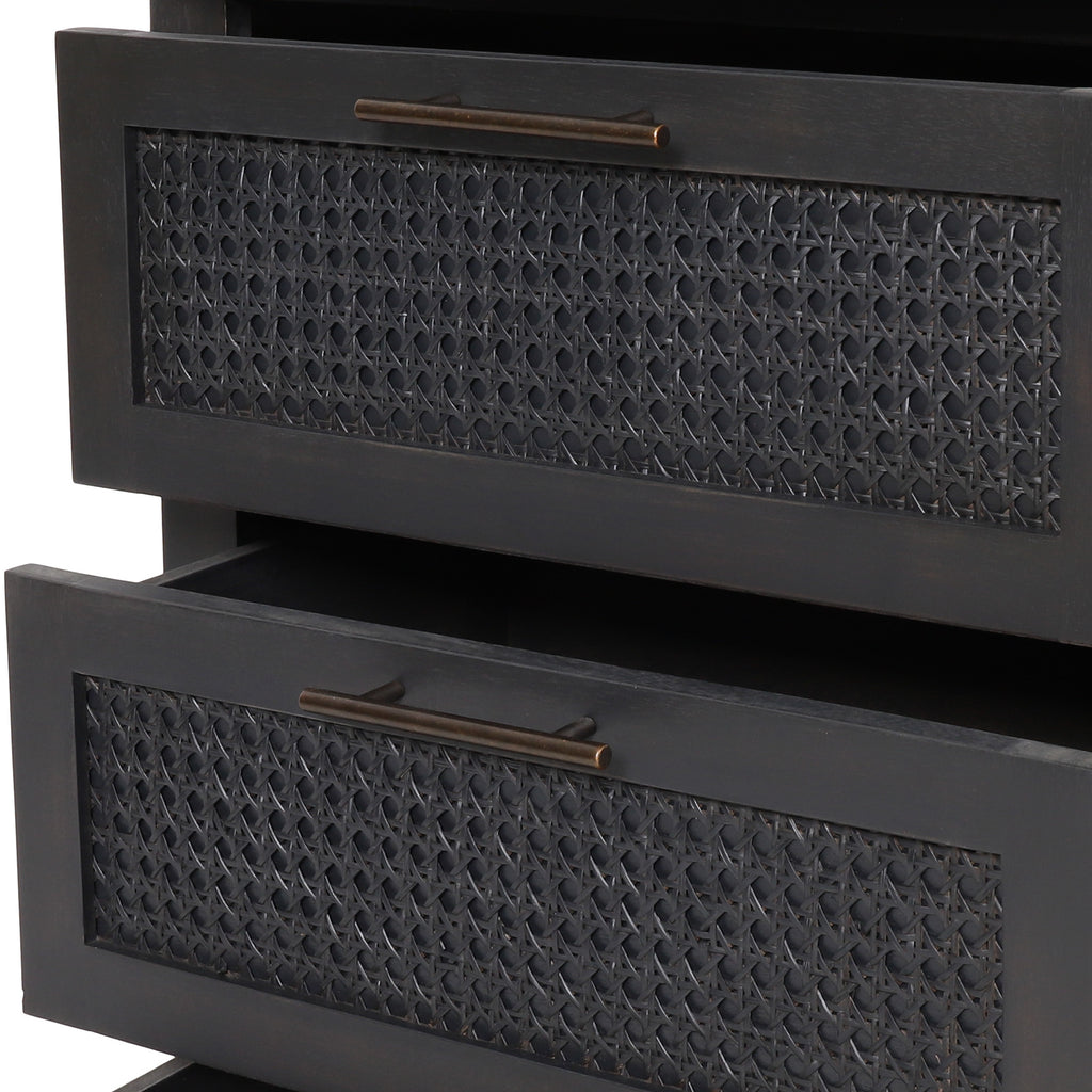 Newell Rustic Acacia Wood and Cane 3 Drawer Dresser - Grand Goldman Shop