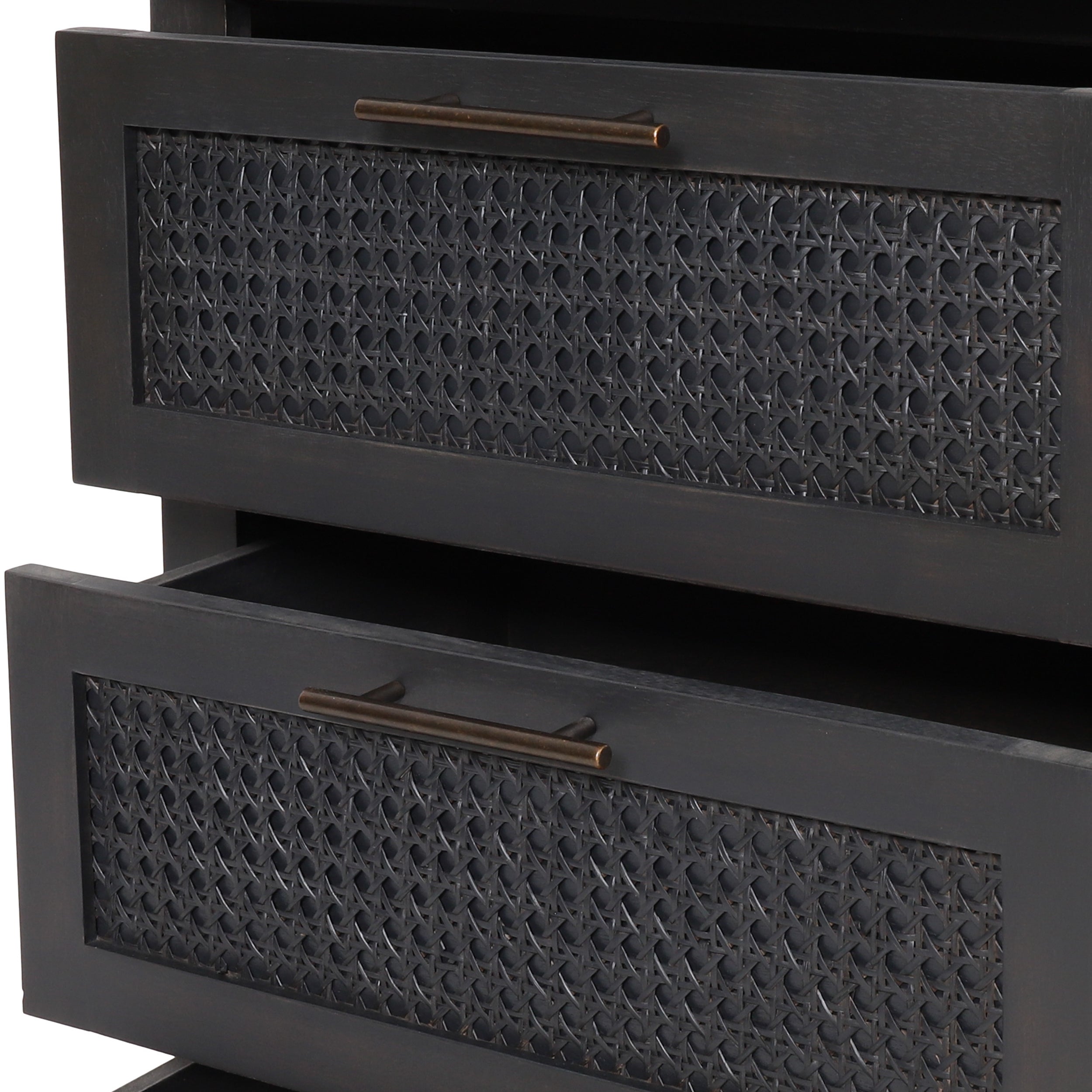 Newell Rustic Acacia Wood and Cane 3 Drawer Dresser - Grand Goldman Shop