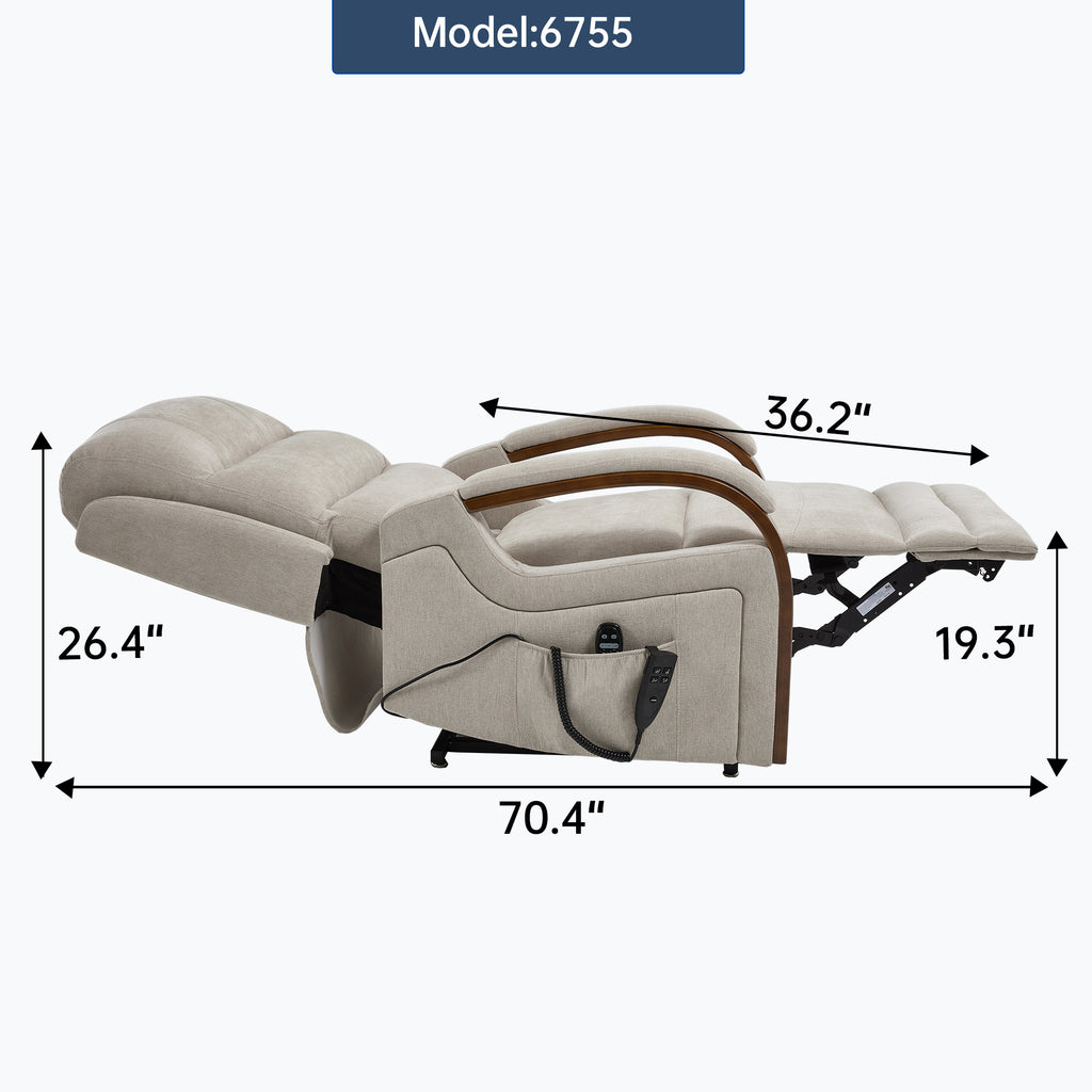 Power Beige Chenille Lift Recliner Chair Dual Motor Infinite Position Up to 350 LBS with Solid Wood Armrests, Heat Massage and Heavy Duty Motion Mechanism - Grand Goldman Shop