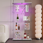 Two-door LED lights  Glass Display Cabinet 4 Shelves with Door, Floor Standing Curio Bookshelf for Living Room Bedroom Office