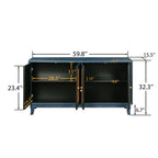 Handcrafted Premium Grain Panels,Rattan Sideboard Buffer Cabinet,Accent Storage Cabinet With 4 Rattan Doors, Modern Storage Cupboard Console Table with Adjustable Shelves for Living Room ,BLUE - Grand Goldman Shop