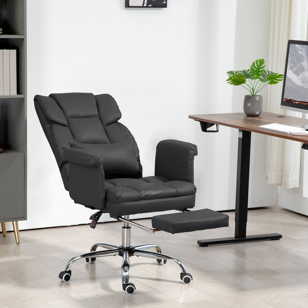 HOMCOM Executive Office Chair, PU Leather Ergonomic Office Desk Chair, Reclining and Swivel Chair with Footrest and Lumbar Su