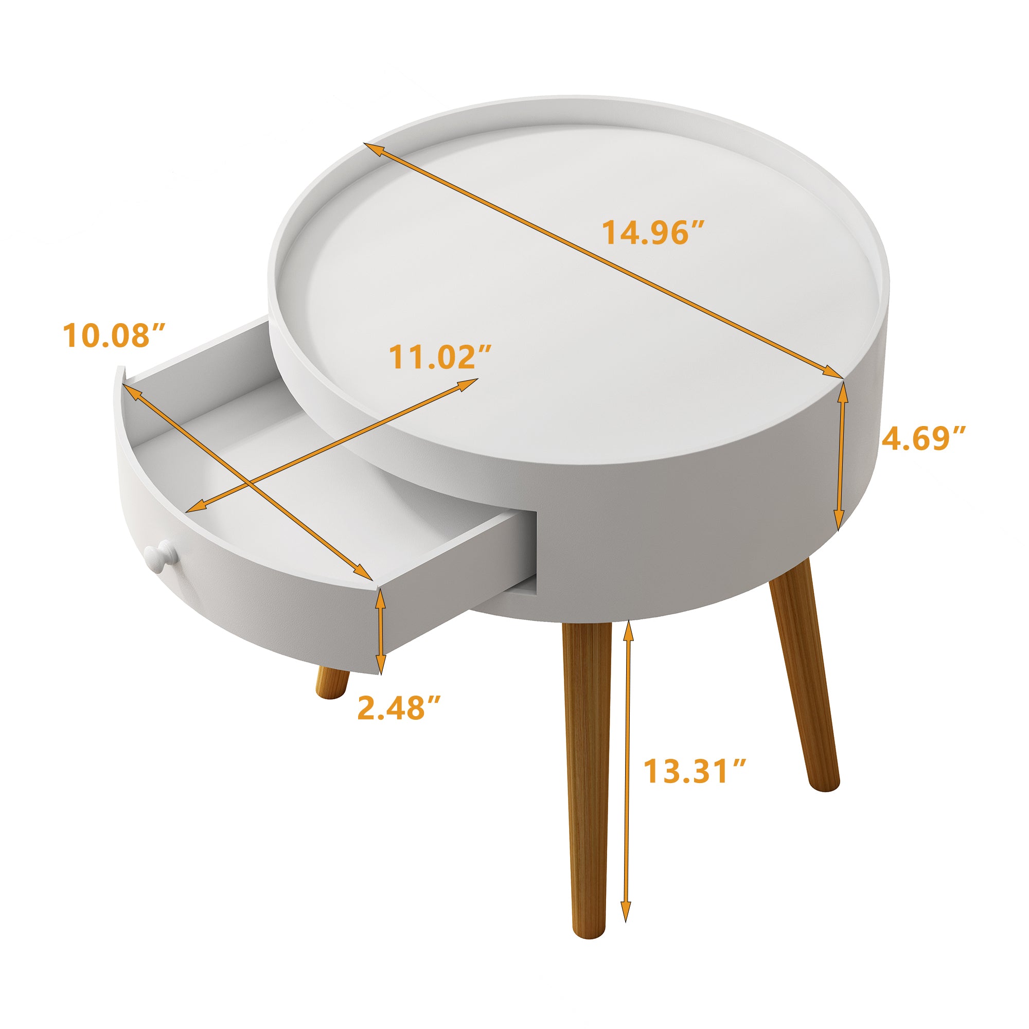 Modern White Nightstand with Storage Drawer & Oak Legs, 18' Bedside Table for Bedroom or Living Room, MDF Construction - Grand Goldman Shop