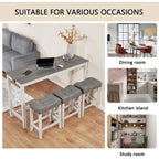 4 Piece Bar Table Set with Power Outlet, Bar Table Set with Chairs, Sofa Bar Table with Stools, Behind Couch Table with 3 Padded Stools, for Living Room, Dining room, White & Grey - Grand Goldman Shop