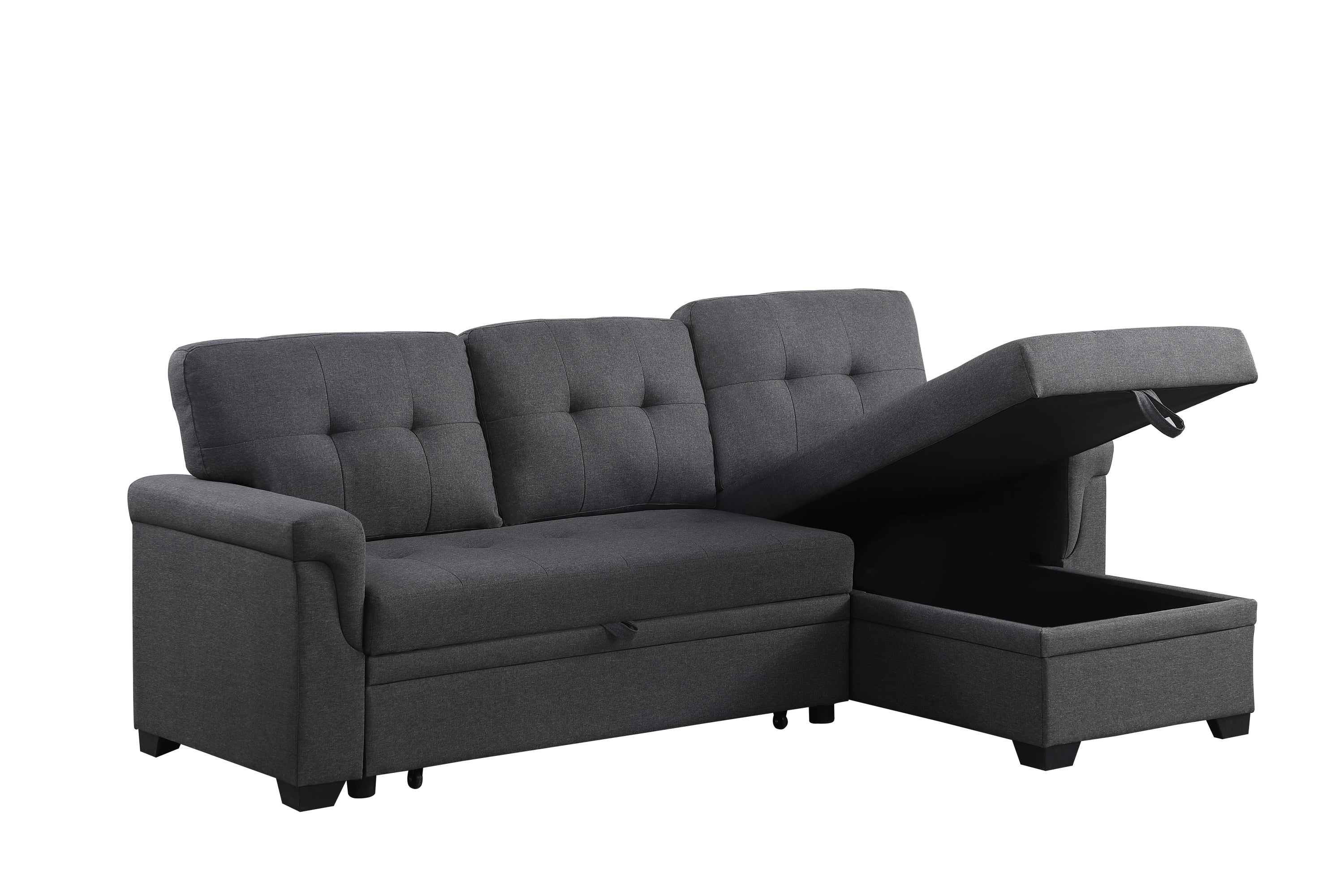 Lucca 84' Dark Gray Linen Reversible Sleeper Sectional Sofa with Storage Chaise - Grand Goldman Shop