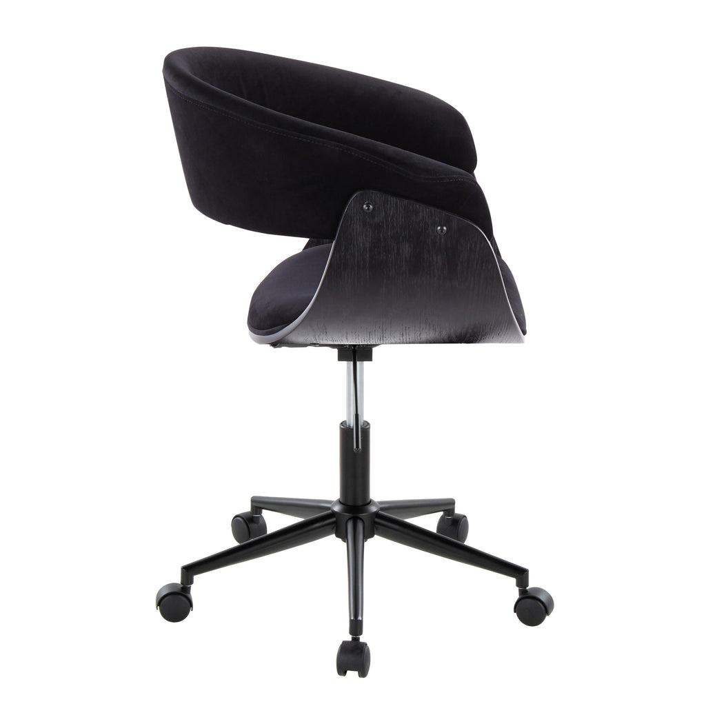 Mid-Century Modern Office Chair in Black Metal, Black Wood and Black Velvet - Grand Goldman