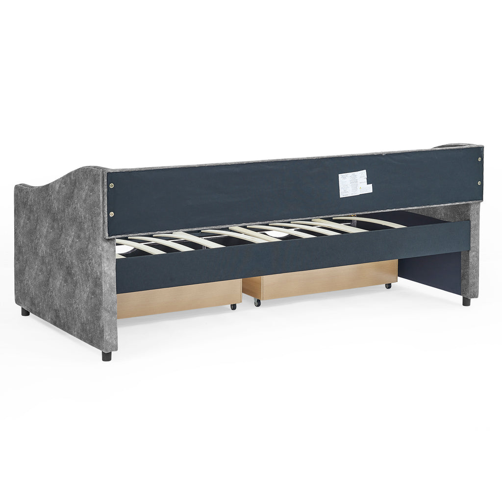 Grey Upholstered Tufted Twin Size Daybed with Drawers and Copper Nailhead Trim, Eucalyptus Wood Frame, 81.5''x4''x30.5'' - Grand Goldman Shop
