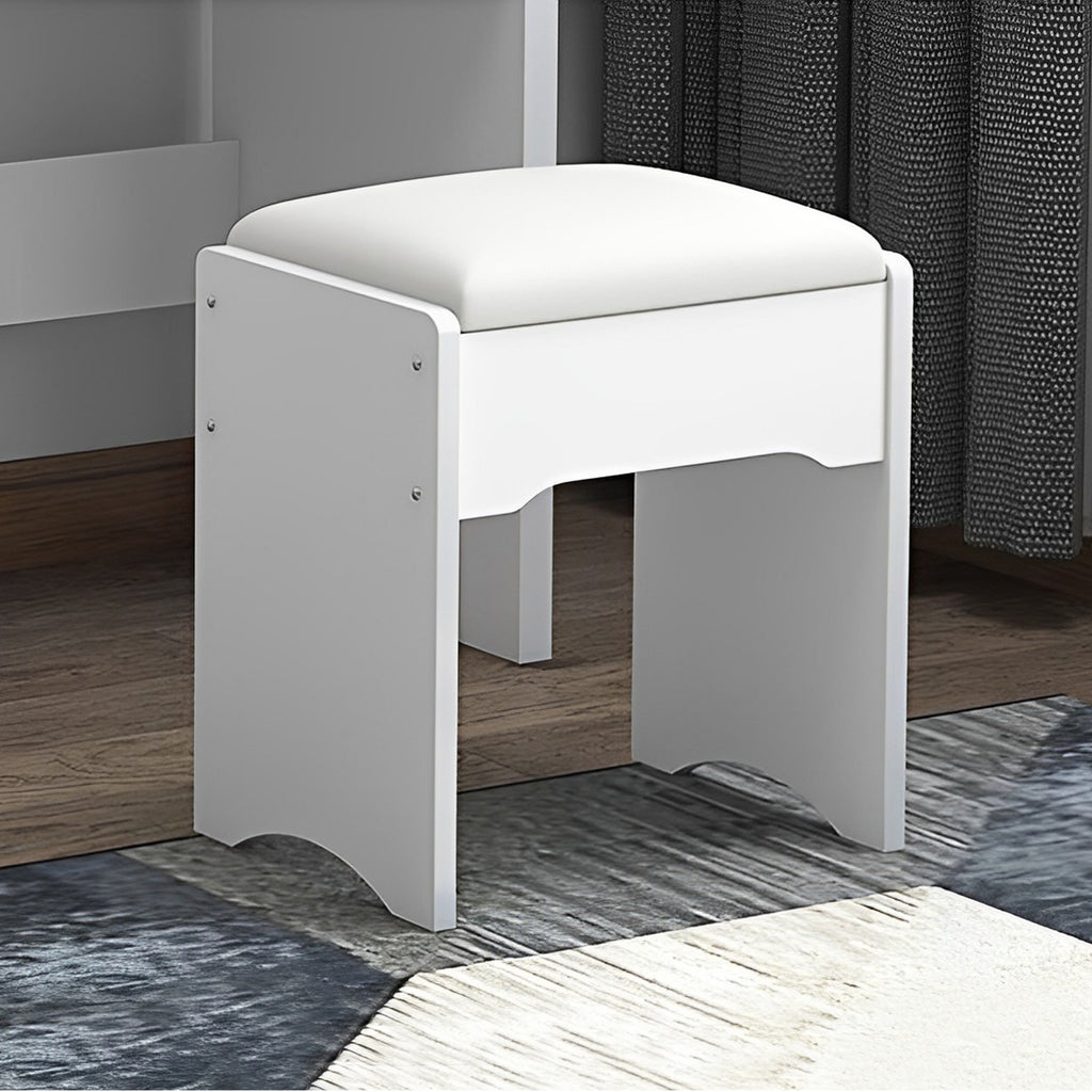 Fashion Vanity Desk with Mirror and Lights for Makeup and Chair, White MDF Vanity Set with 3 Color Adjustable LED Lighting, 4 Drawers - Grand Goldman Shop