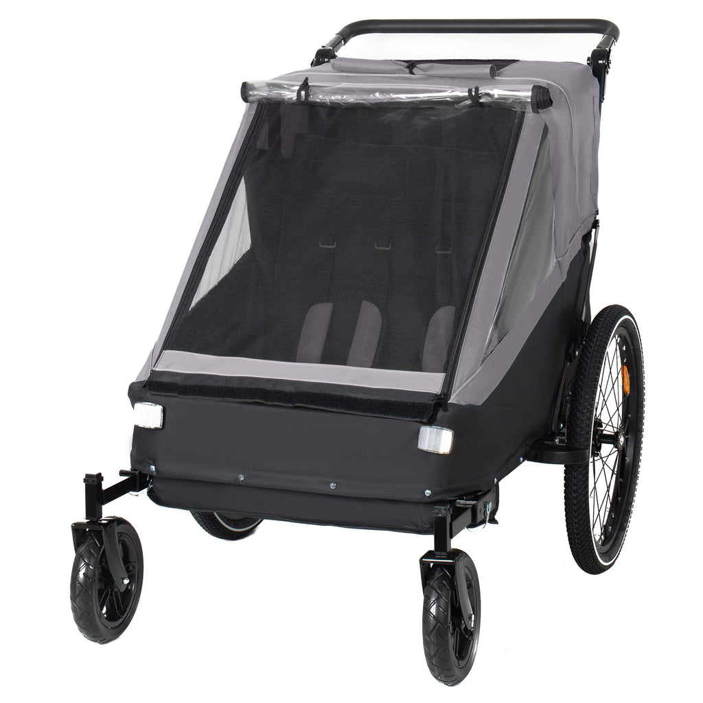 Stylish 2 in 1 Kids Bike Trailer and Stroller for 1 to 2 Children, Jogging Function, Foldable Compact Storage with Universal 
