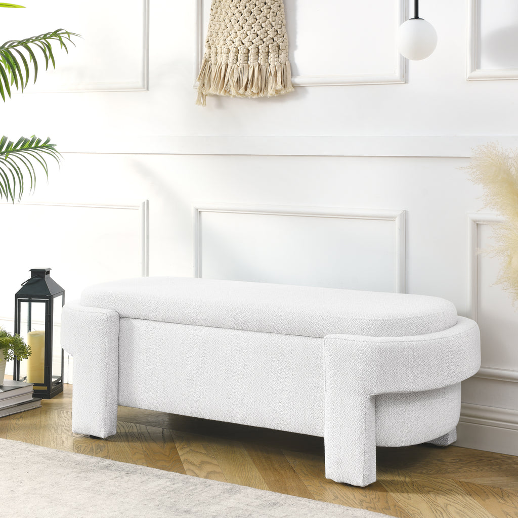 Linen Fabric Upholstered Bench with Large Storage Space for the Living Room, Entryway and Bedroom,White,( 51.5''x20.5''x17'' ) - Grand Goldman Shop