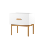 Modern White Nightstand with Drawer and Wood Legs, Minimalist Bedside Table with Handle for Bedroom, Living Room, Apartment - Grand Goldman Shop