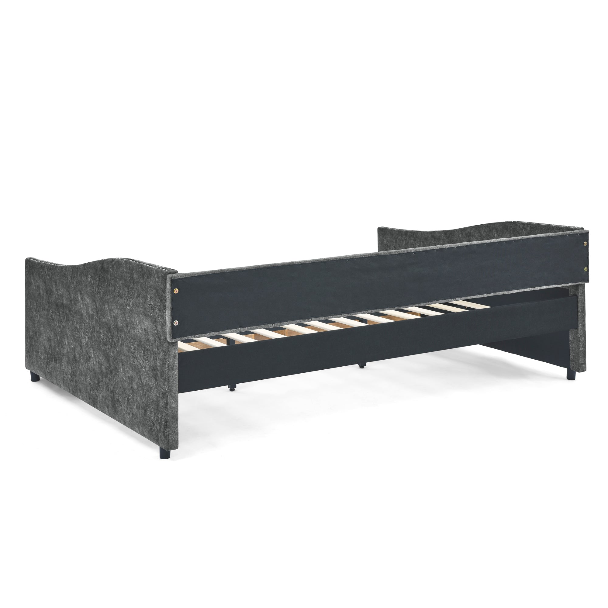 Mid-Century Grey Upholstered Tufted Daybed with Drawers and Copper Nail Trim, Queen Size (84.5'x63.5'x26.5') - Grand Goldman Shop