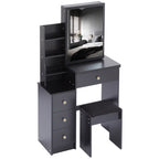 29.2' Small Space Left Bedside Cabinet Vanity Table + Cushioned Stool, Extra Large Right sliding mirror, Multi Layer High Capacity Storage, Practical Fashionable Dresser, Suitable For Small Space - Grand Goldman Shop