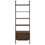 Wendell Walnut 4-Shelf Storage Wall Bookshelf with Drawer - Modern Industrial Style, Walnut Finish, Engineered Wood, 96in H x