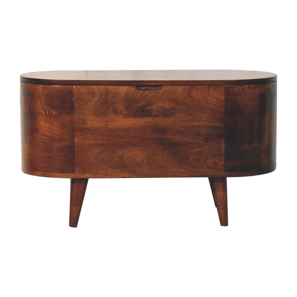 Solid Wood California Walnut Rounded Lid-Up Blanket Box, Nordic Legs, Brown - Grand Goldman Shop