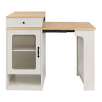 K&K 59.5' Kitchen Island with Extendable Dining Table, Kitchen Storage Table with Double-sided Storage, Kitchen Island with 2 Drawers, Power Outlet, Side Open Shelves, for Kitchen, Dining Room, White - Grand Goldman Shop
