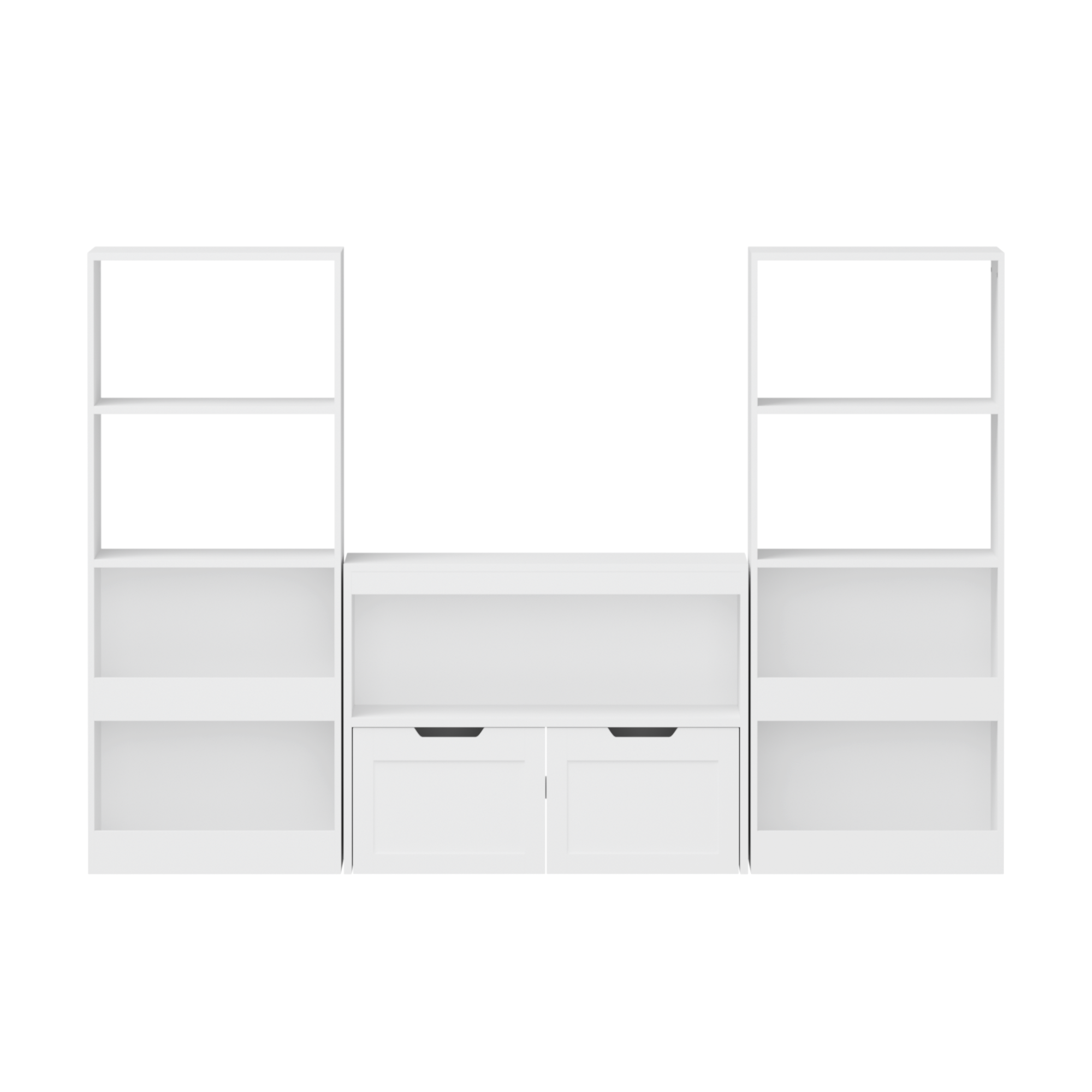White Book Organizer with Large Drawers and Open Shelves, MDF Toy Storage Cabinet with Removable Wheels and Rounded Edges | P
