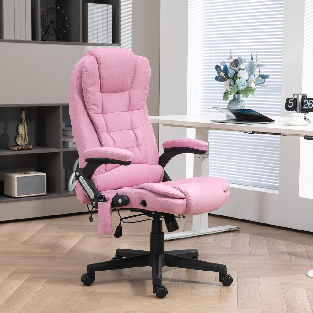 HOMCOM 6 Point Vibrating Massage Office Chair with Heat, Linen High Back Executive Office Chair with Reclining Backrest, Padd
