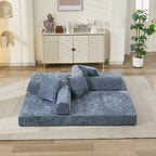Comfy Convertible Folding Mattress Couch, Floor Sofa Bed, Chenille Floor Sofa with Armrest, Floor Sofa Lounge Couch for Living Room Bedroom Lounge Studio-Blue - Grand Goldman Shop