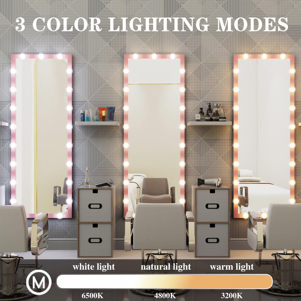 Hollywood Style Full Length Mirror with Lights, 3 Color Modes, Pink Aluminium, 62.6'x23.3' - Grand Goldman Shop