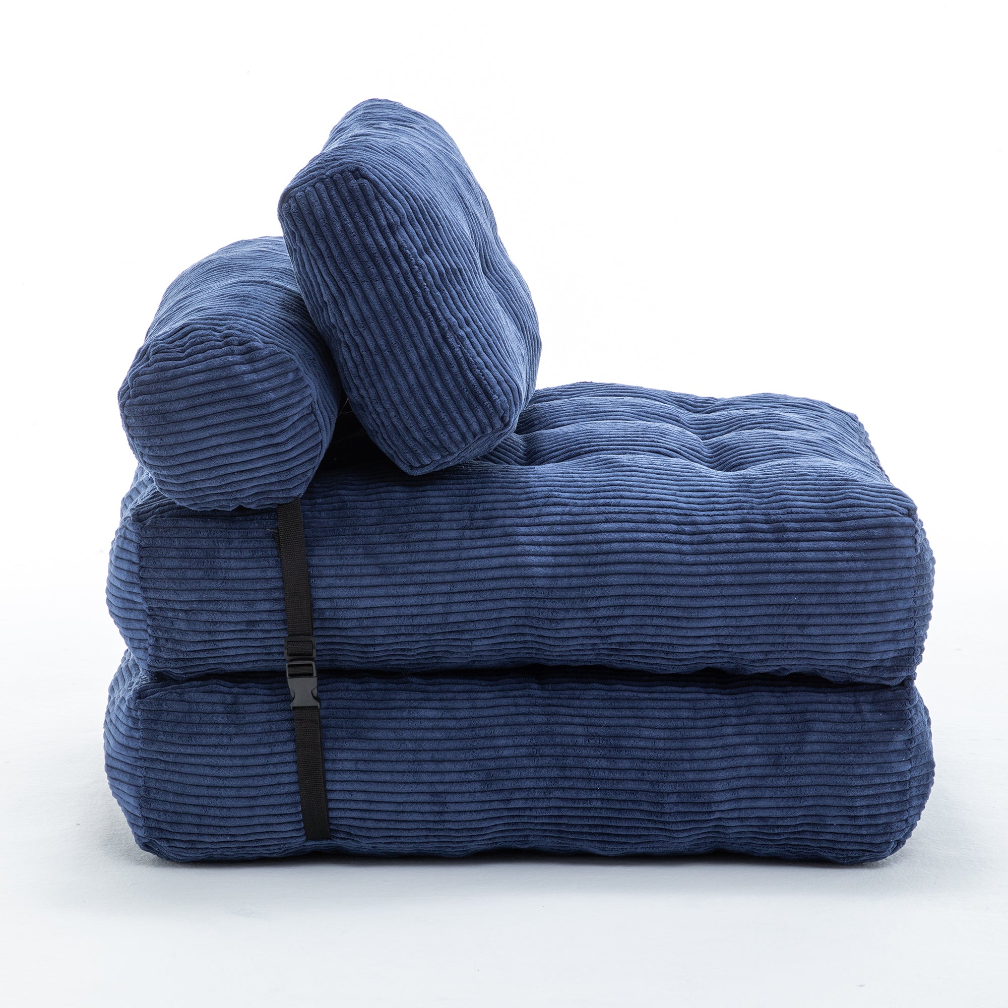 Folding Sofa Bed, Convertible Sleeper Chair with Pillow Foldable Mattress with Back Support, Portable Fold Out Chair Bed Comfy Floor Sofa Lounge for Living Room Bedroom, Dark Blue, Single - Grand Goldman Shop