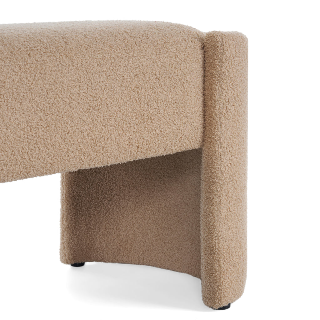 Elegant Simple Long Ottoman Bench in Light Camel with Wooden Frame and Polyester Upholstery, 61.25 x 19.75 x 19.25 inches - Grand Goldman Shop