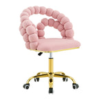 Pink Velvet Bubble Vanity Chair with Gold Base, 360° Swivel Height Adjustable Ergonomic Accent Chair, Cute Rolling Desk Chair