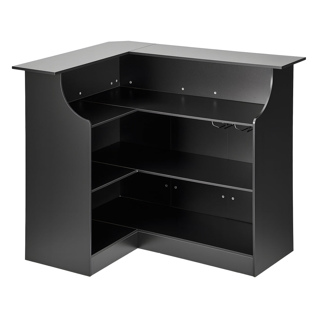 Home Bar Unit, L-Shaped Wine Bar Cabinet Table 4-Tier with Storage Shelves,  Wine Glass Holder, 300 lbs Max Capacity, Wood Liquor Cabinet for Home, Kitchen, Living Room, Pub, Basement, Black - Grand Goldman Shop