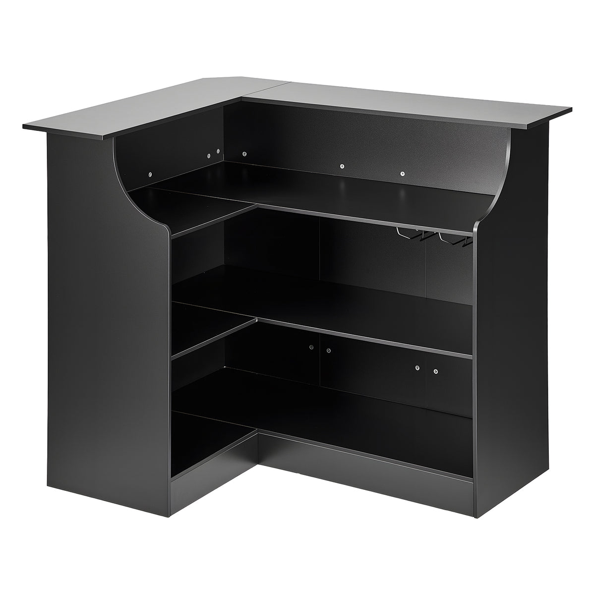 Home Bar Unit, L-Shaped Wine Bar Cabinet Table 4-Tier with Storage Shelves,  Wine Glass Holder, 300 lbs Max Capacity, Wood Liquor Cabinet for Home, Kitchen, Living Room, Pub, Basement, Black - Grand Goldman Shop