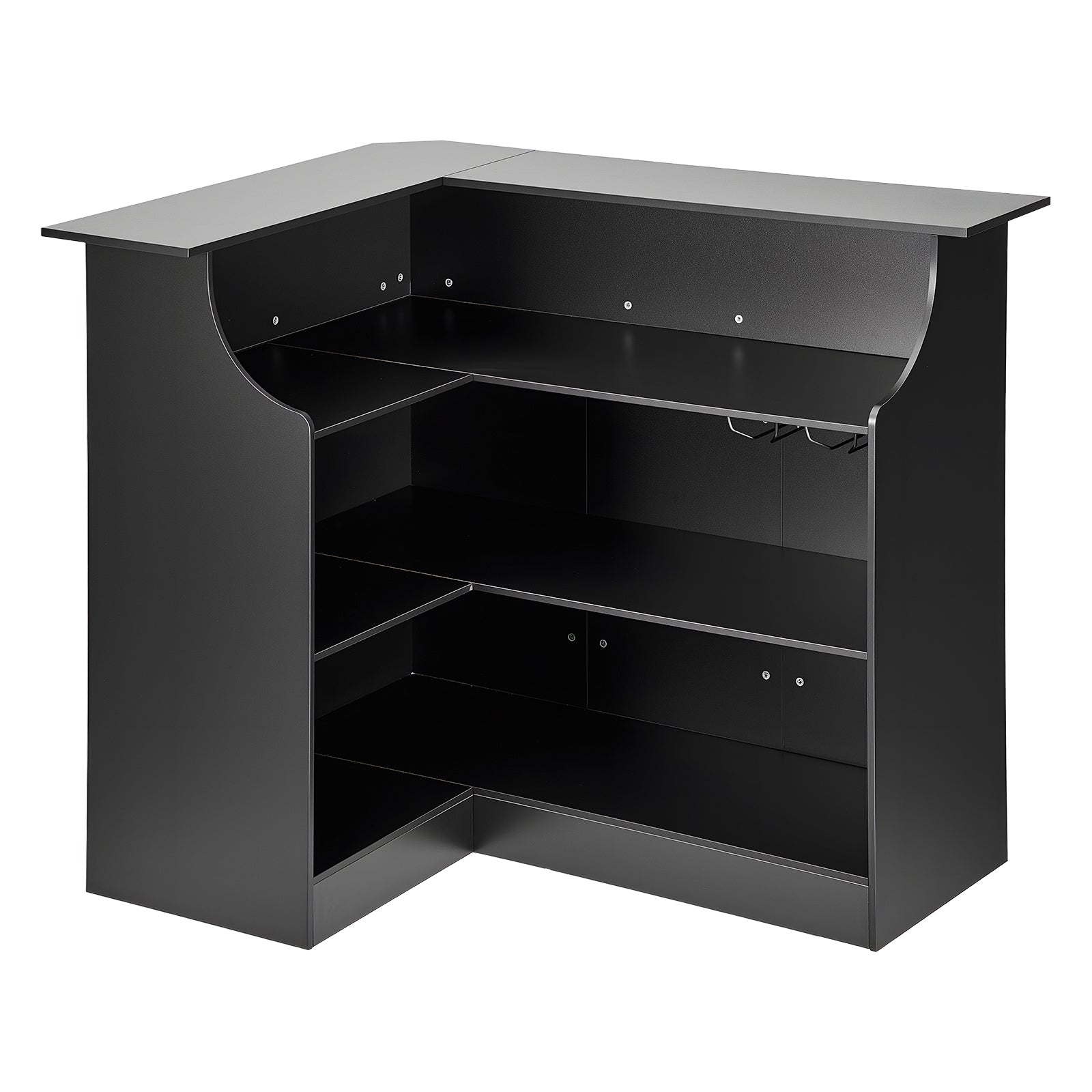 Home Bar Unit, L-Shaped Wine Bar Cabinet Table 4-Tier with Storage Shelves,  Wine Glass Holder, 300 lbs Max Capacity, Wood Liquor Cabinet for Home, Kitchen, Living Room, Pub, Basement, Black - Grand Goldman Shop