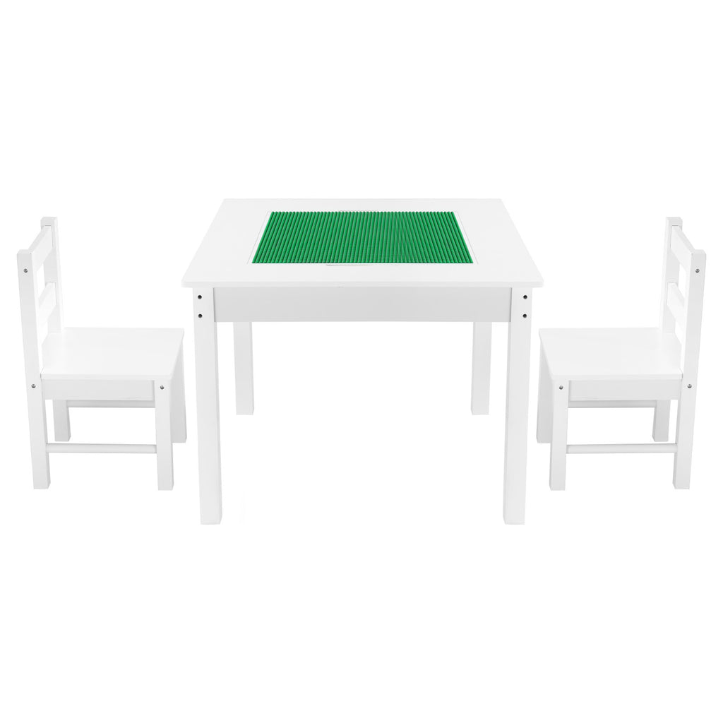 Kids Activity Table and 2 Chairs Set, Building Blocks Double-Sided Tabletop, Toddler Table and Chair Set with Storage for Kid