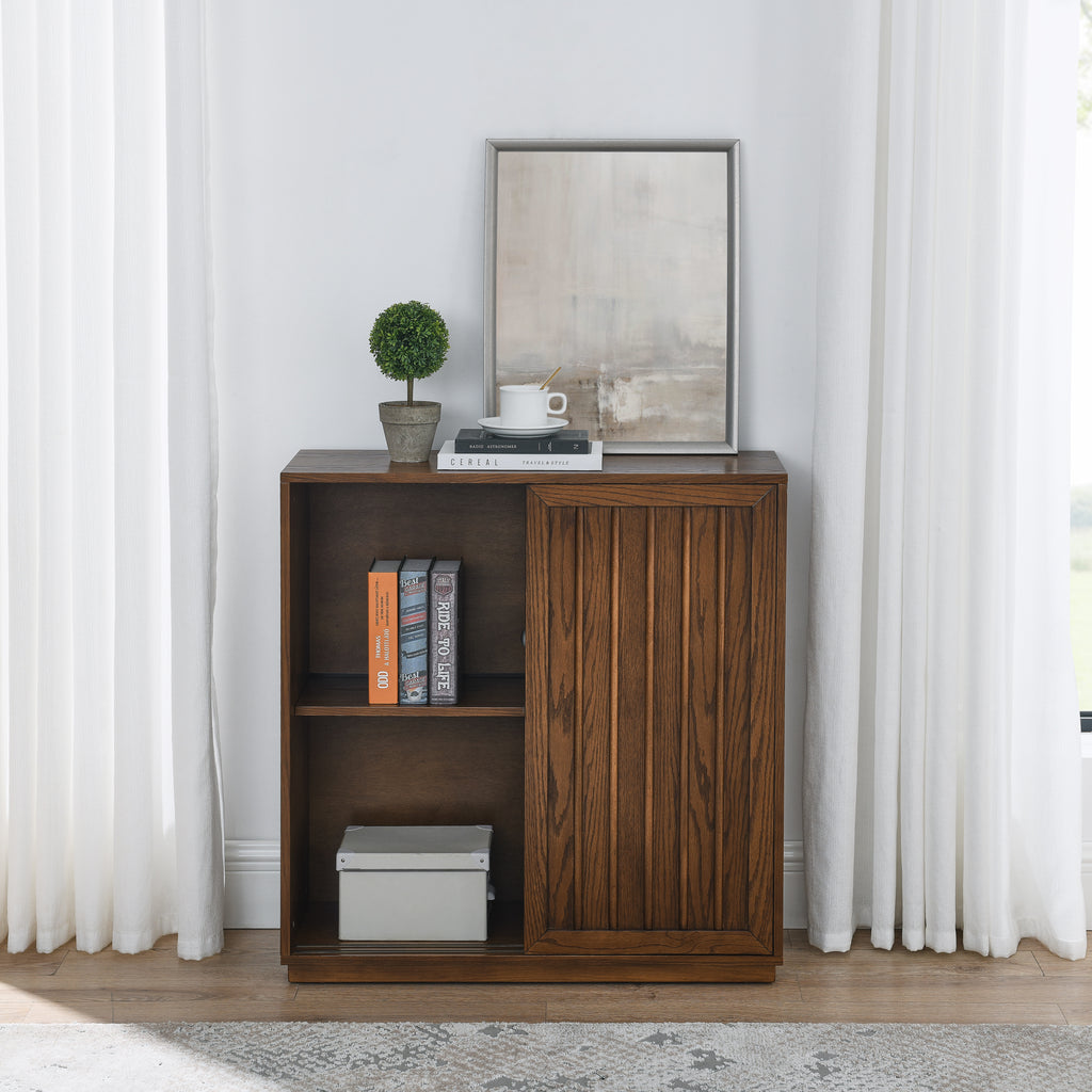 Mid Century Sideboard with 2 Sliding Door & Solid Wood Decorative Strips, Storage Cabinet for Living Room, Kitchen, Dining, Entryway, Hallway - Grand Goldman Shop