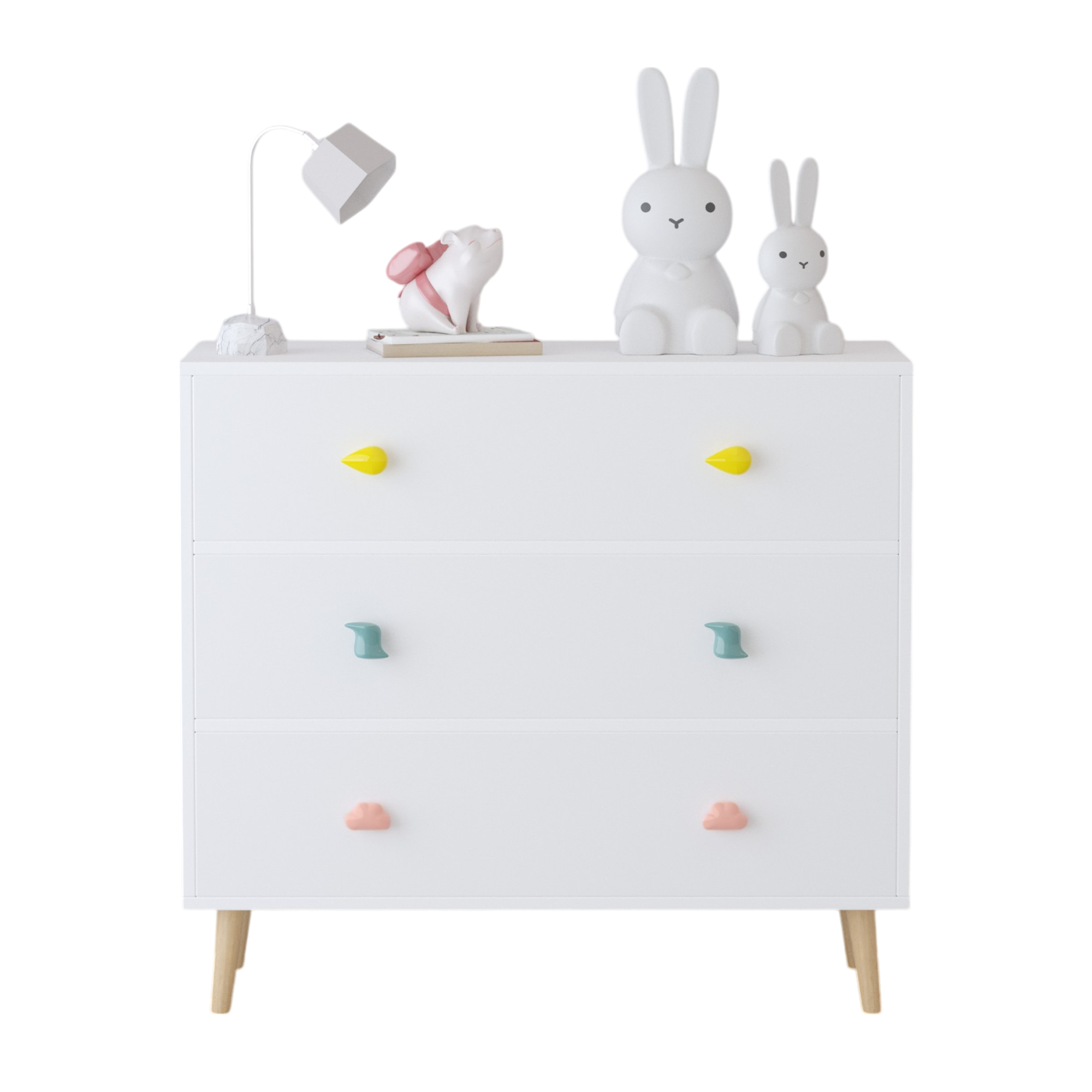 Kids 3 Drawer Dresser, White Nursery Storage Cabinet with Anti-Tip Safety Feature, Solid Wood and MDF Construction, Compact D