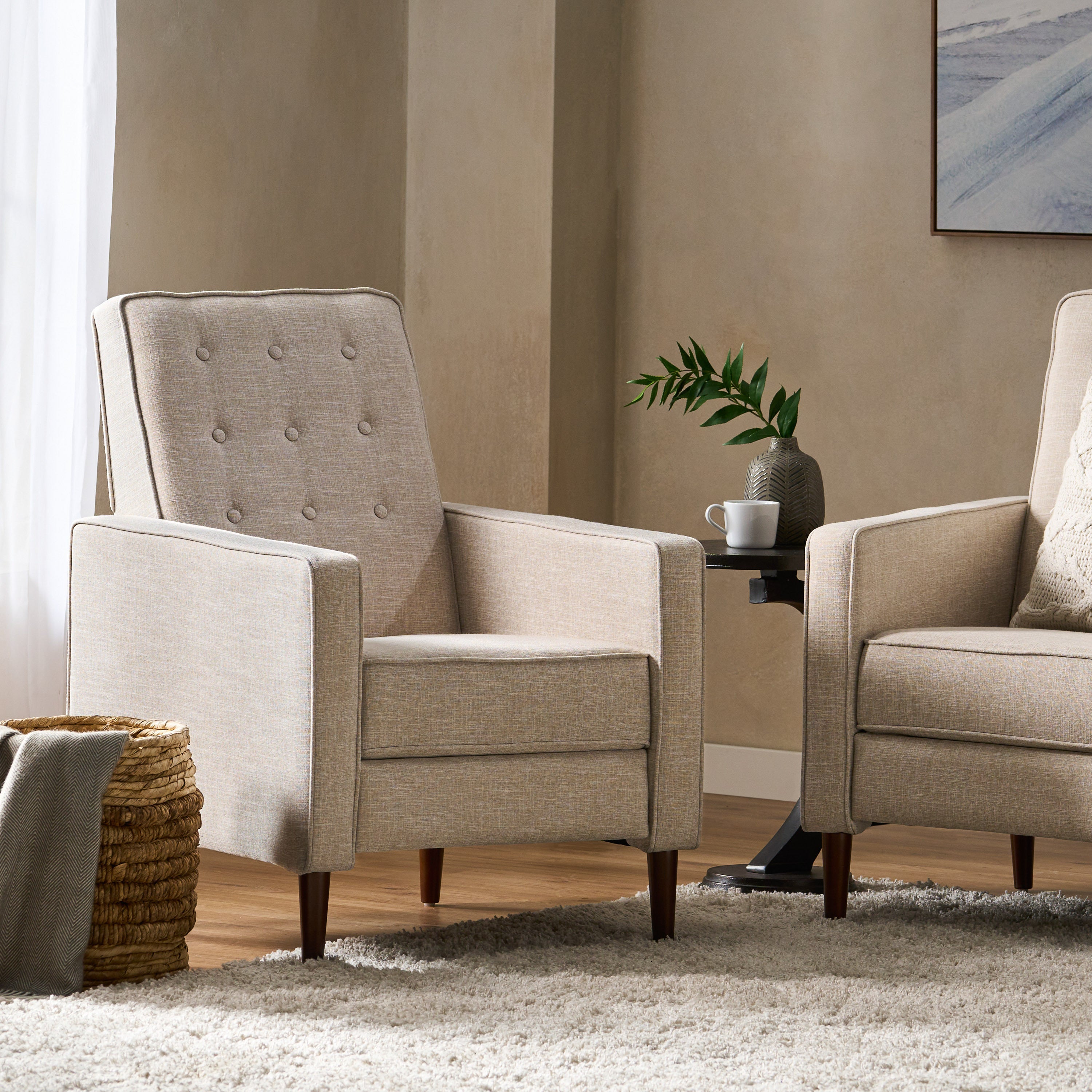 Macedonia Mid-Century Modern Button Tufted Fabric Recliner - Grand Goldman Shop